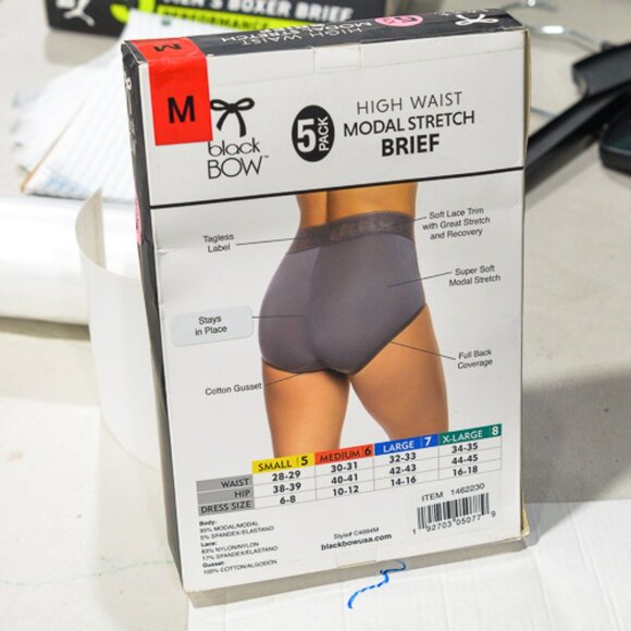 black BOW 5 PACK size M HIGH WAIST MODAL STRETCH BRIEF - Picture 2 of 4